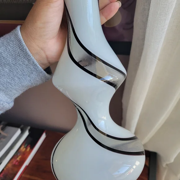 Large White and Black Swirl Glass Vase Black Clear Glass White 16.5" Tall Approx - Picture 7 of 14